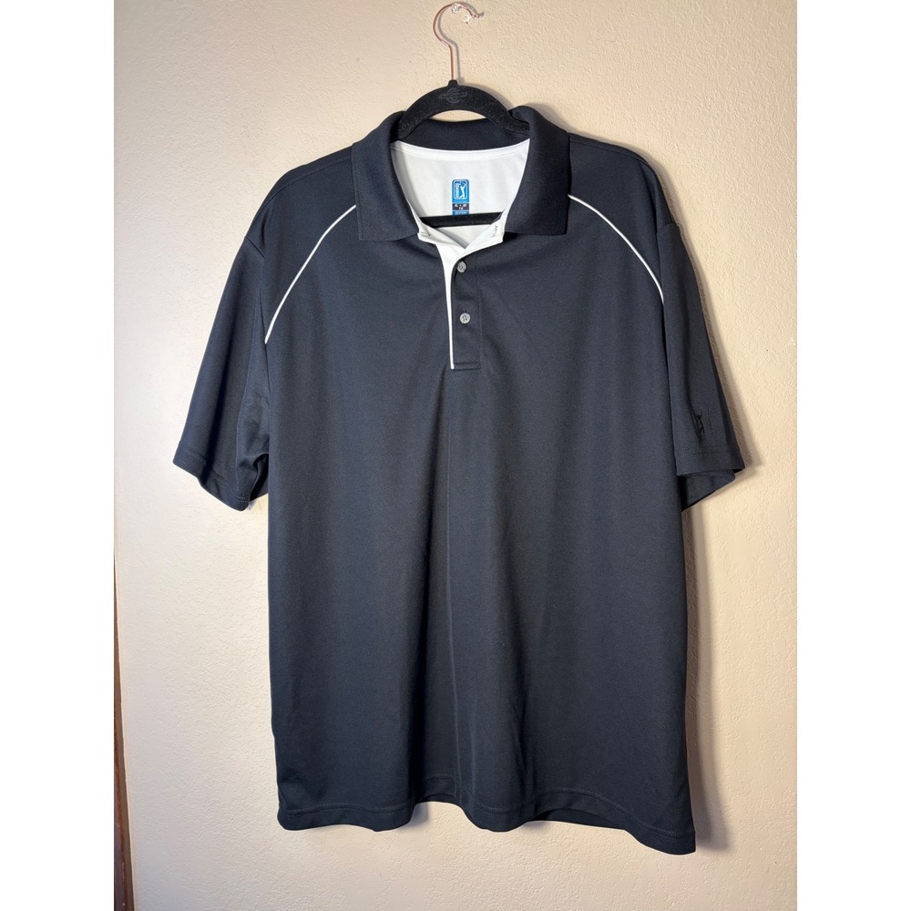 PGA Tour Mens Golf Polo Shirt XL Black White Performance Short Sleeve Pique